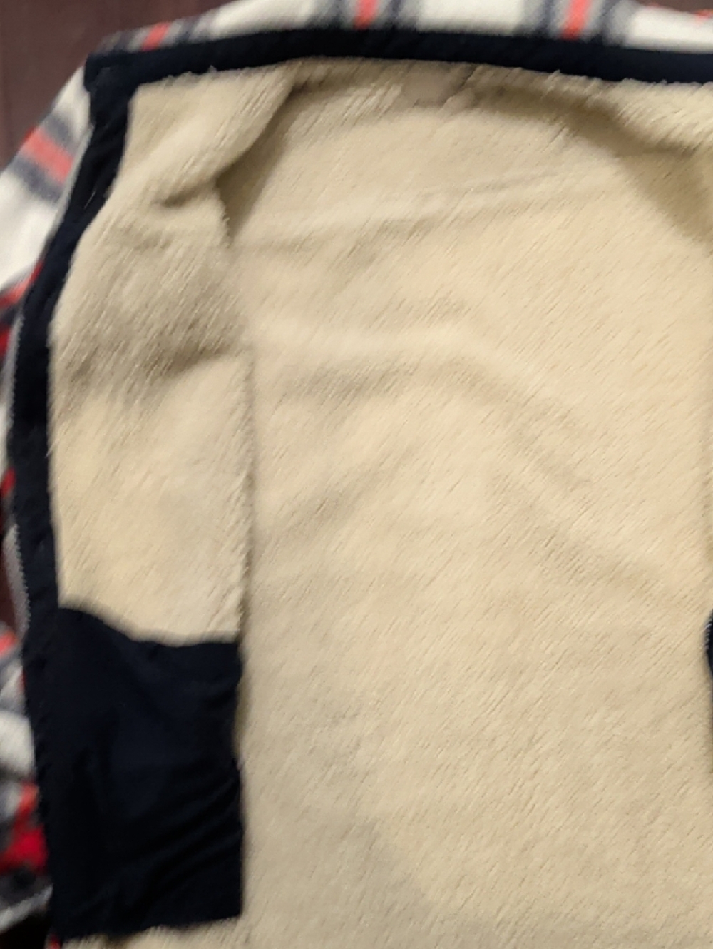 SAGE Cream Black Red Plaid Sherpa-Lined Shirt Jacket - Picture 6 of 8